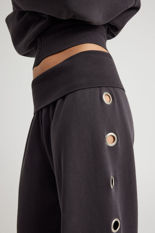 Wide Waistband Trackpant, WASHED BLACK/EYELET
