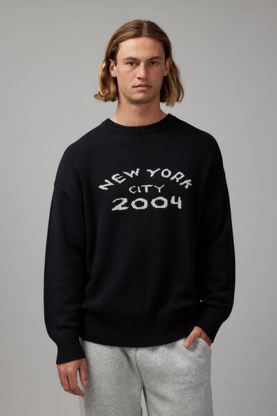 Boxy Crew Neck Knit, BLACK/NEW YORK CITY