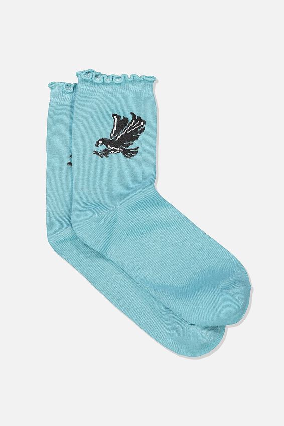 Embroidered Ruffle Edge Sock, EAGLE BLUE/GREEN