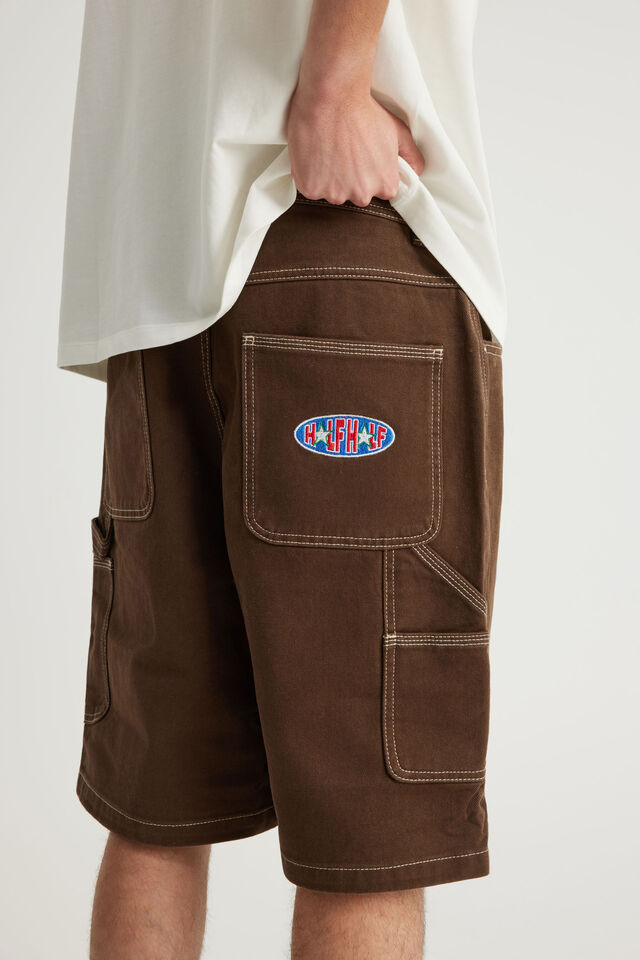 Half Half Painter Baggy Denim Short, RICH BROWN