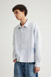 Open Gallery Boxy Cropped Long Sleeve Shirt, OPEN GALLERY BLUE MIST STRIPE W ARTWORK - alternate image 1