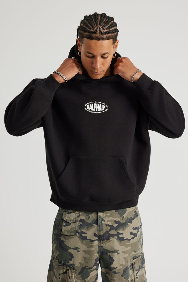 Half Half Hoodie, HH BLACK/TURBULENT