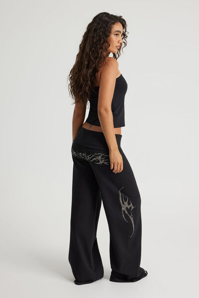 Wide Waistband Trackpant, NTN BLACK/RHINESTONE