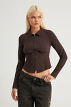 Long Sleeve Zip Through Shirt, UMBER - example image 1