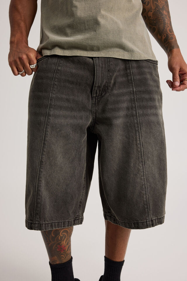 Half Half El Grande Denim Short, GREY PINTUCK