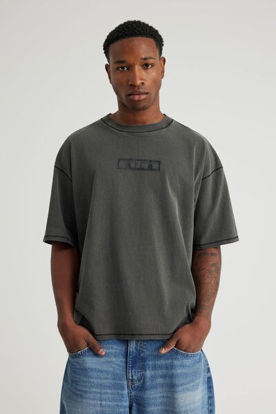 Notion Vintage Graphic Tshirt, NTN WASHED BLACK/LOGO PANELLING