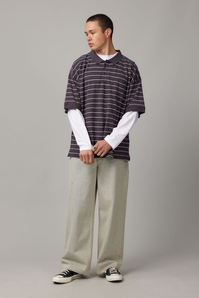 Oversized Polo, SLATE STRIPE