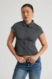 Short Sleeve Fitted Shirt, GREY PINSTRIPE - alternate image 1