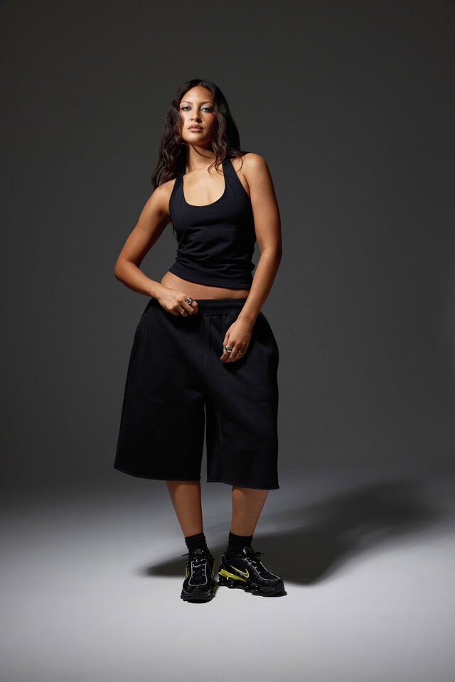 Scoop Neck Halter Top, BLACK