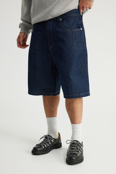 Authentics Baggy Denim Short, RAW INDIGO/TABACCO STITCH