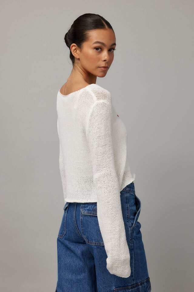 Open Knit Star Jumper, COCONUT/RED STAR