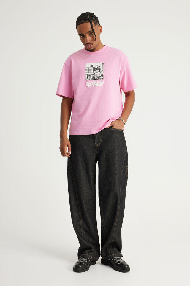 Half Half Heavyweight Core Fit Tshirt, HH PINK POP/CITYS ALIVE