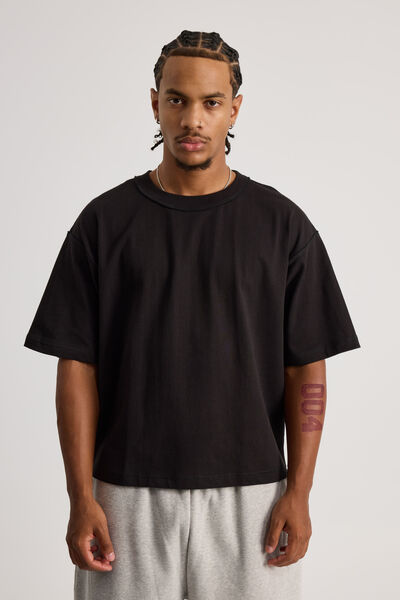 Boxy Cropped Tshirt, BLACK