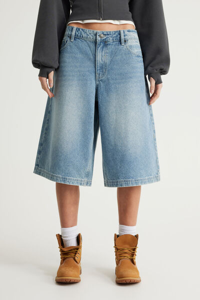 Mega Baggy Jort, CHARISMA BLUE/SKULL ANGEL WINGS
