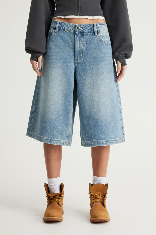 Mega Baggy Jort, CHARISMA BLUE/SKULL ANGEL WINGS