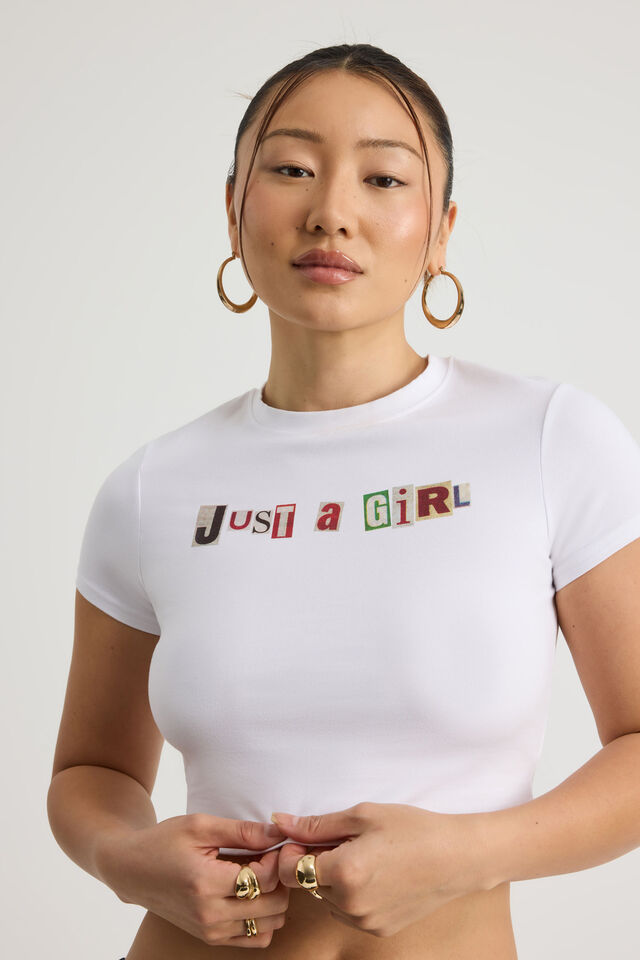 Fitted Graphic Tee, WHITE/JUST A GIRL