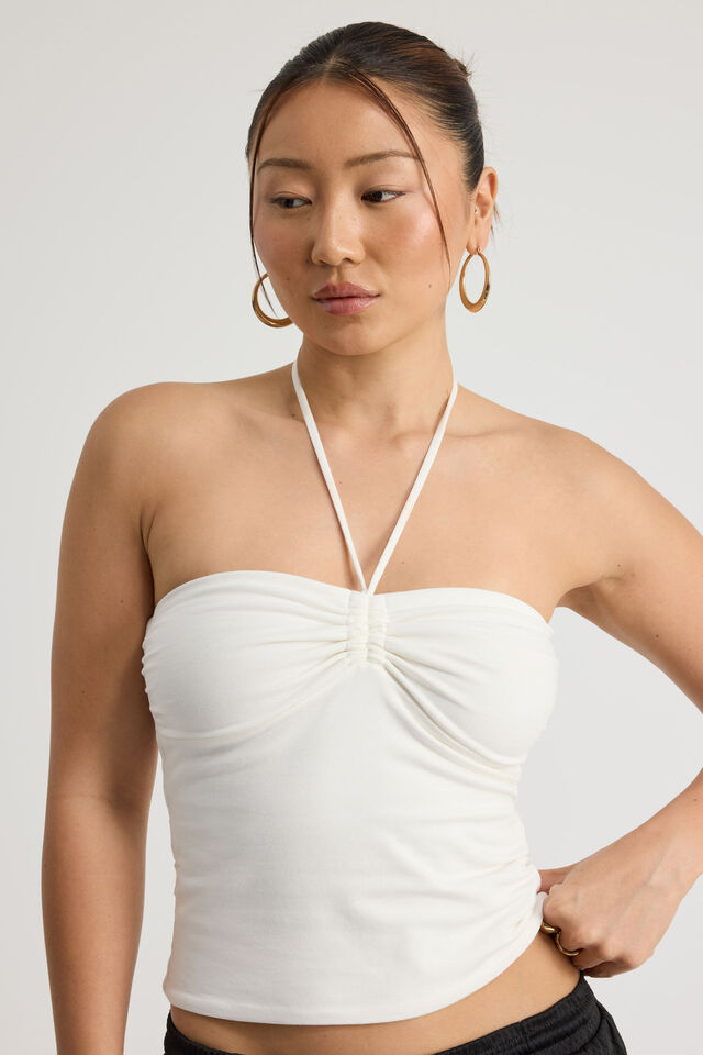 Ruched Front Bandeau Halter, CLOUD