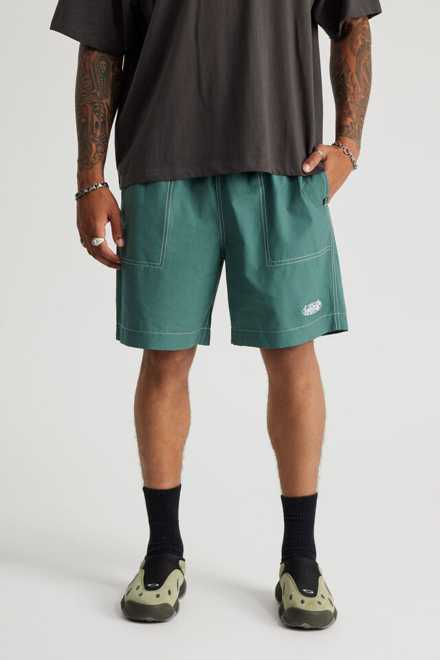 Half Half Pull On Short, WASHED JADE