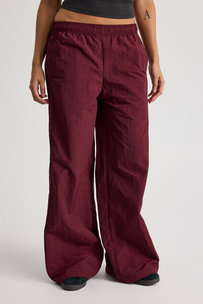 Freya Wide Leg  Woven Sporty Trackpant, CHERRY LACQUER