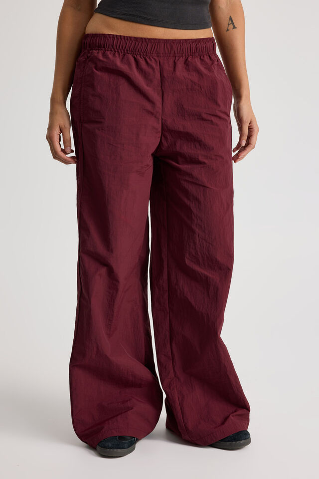 Freya Wide Leg  Woven Sporty Trackpant, CHERRY LACQUER