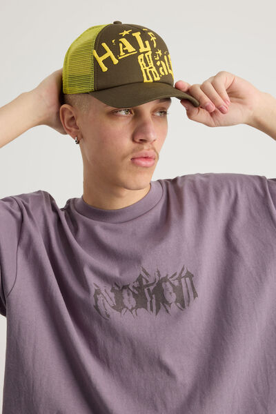 Half Half Magical Logo Trucker Cap, HALF HALF KHAKI YELLOW