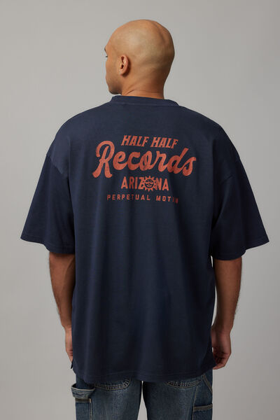 Heavy Weight Box Fit Graphic Tshirt, HH WASHED NAVY/HALF HALF RECORDS