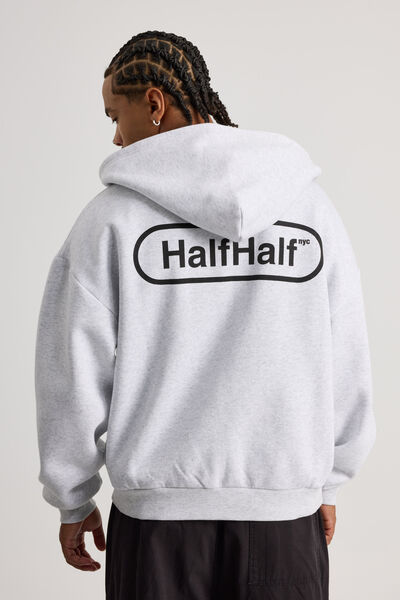 Half Half Zip Thru Hoodie, HH SILVER MARLE/BLACK PILL