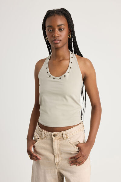 Scoop Neck Halter Top, SUNBLEACHED KHAKI