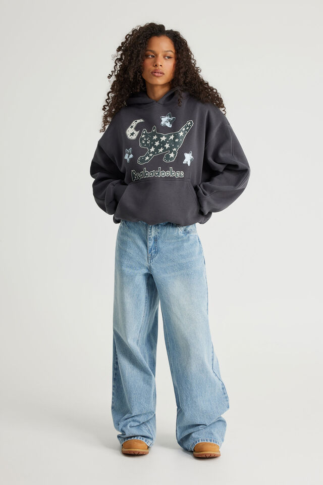 Music Merch Boxy Hoodie, LCN BRA SLATE/BEABADOOBEE CAT