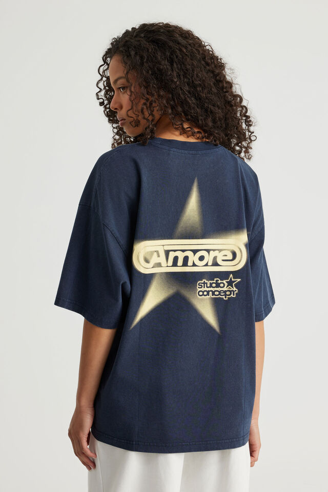 Oversized Graphic Tee, WASHED NAVY BLAZER/AMORE STAR