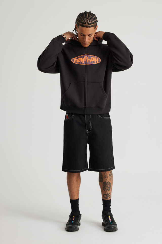 Half Half Zip Thru Hoodie, HH BLACK / HIVE PILL