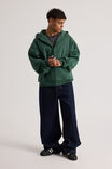Half Half Zip Thru Hoodie, HH WASHED GREEN/HALF HALF SHIBUYA CITY - alternate image 2