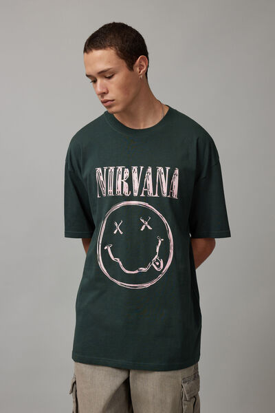 Oversized Music Merch T Shirt, LCN MT IVY GREEN/NIRVANA SMILE