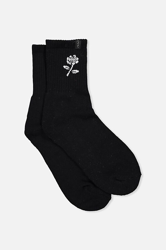 Retro Sport Sock, BLACK_WHITE ROSE