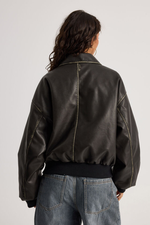 Maxwell Pu Bomber Jacket, WASHED BLACK