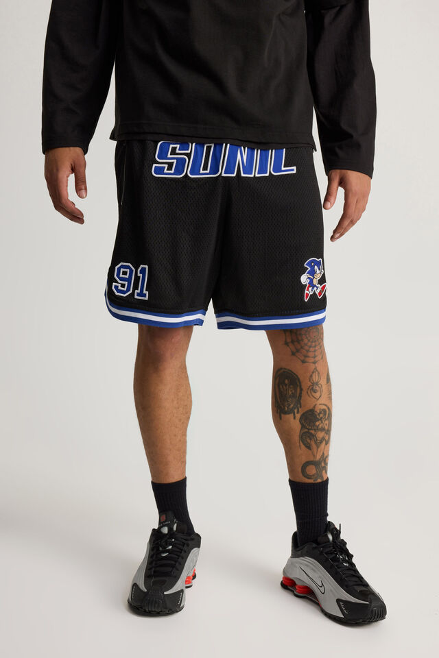 Sonic X Half Half Basketball Short, LCN SEG BLACK/SONIC CLASSIC