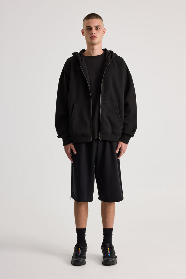 Authentics Boxy Zip Thru Hoodie, BLACK
