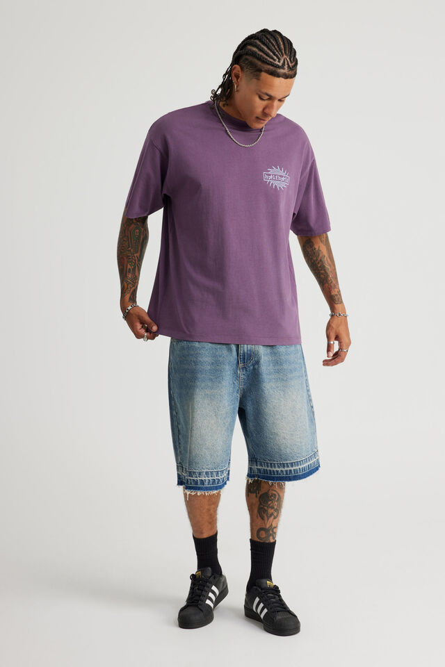 Half Half Heavyweight Box Fit Graphic Tshirt, HH WASHED DEEP GRAPE/HALF HALF ICARUS