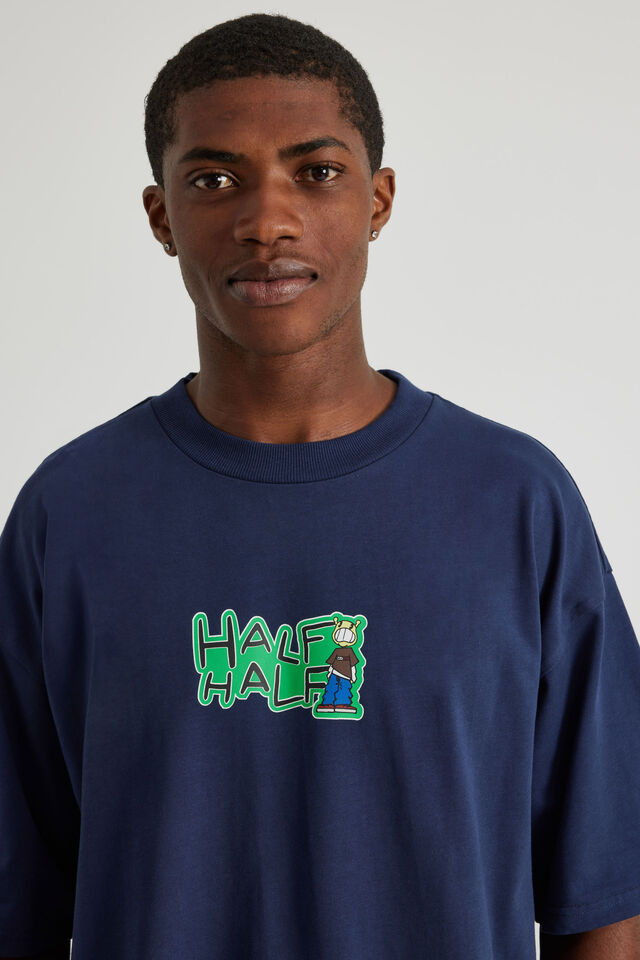 Half Half Heavyweight Box Fit Graphic Tshirt, HH MIDNIGHT BLUE/HALF HALF GREMLIN