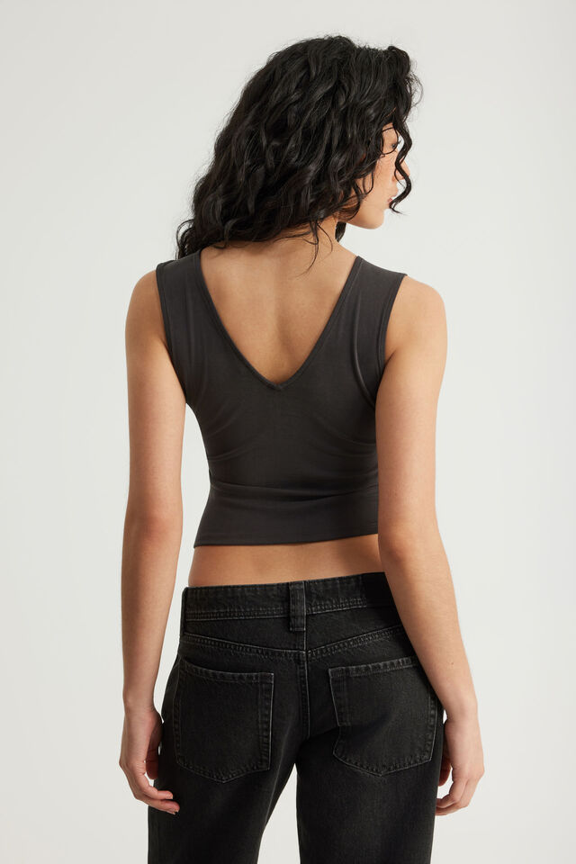 Soft Washed V Neck Top, PHANTOM