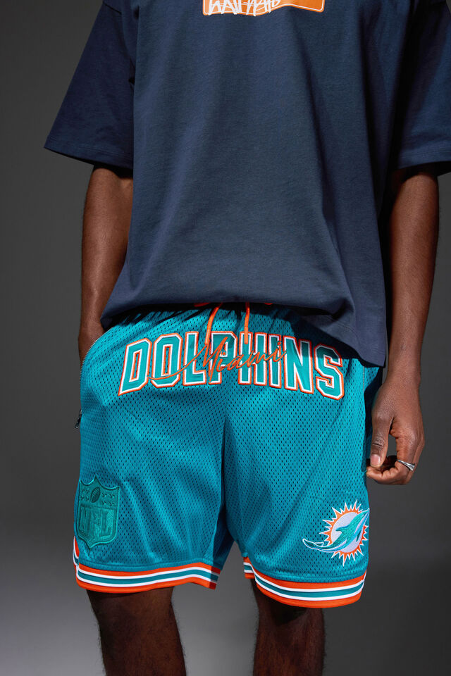 Nfl Basketball Short, LCN NFL TEAL/DOLPHINS RETRO CLASSIC HEM