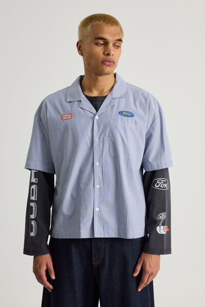 Lcn Ford Short Sleeve Shirt, LCN FORD STRIPE MOTO COMPANY