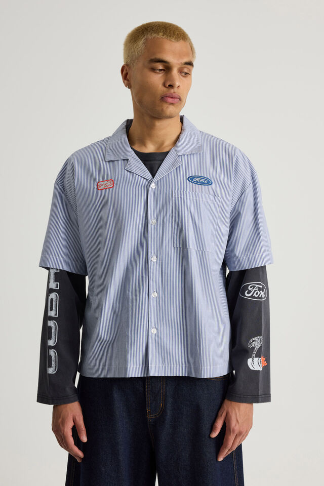 Lcn Ford Short Sleeve Shirt, LCN FORD STRIPE MOTO COMPANY