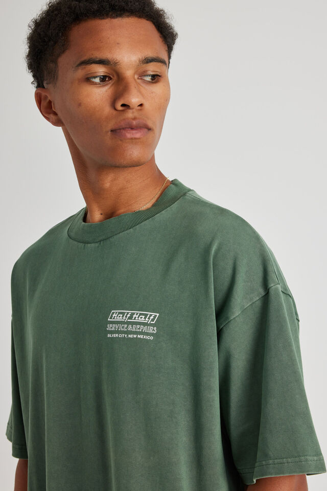 Half Half Heavyweight Box Fit Graphic Tshirt, HH WASHED SMOKEY PINE/SERVICES AND REPAIRS
