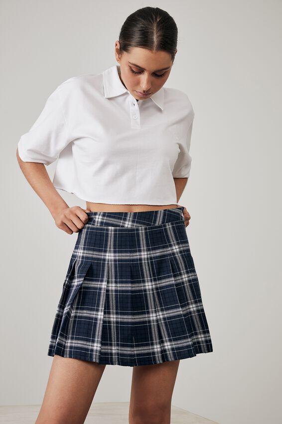 Pleated Skirt, COLLEGE CHECK_NAVY
