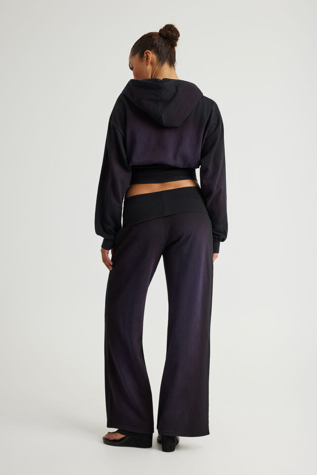 Wide Waistband Trackpant, NTN WASHED BLACK/PURPLE SPRAY