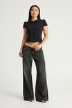 Puff Sleeve Button Up Shirt, BLACK - example image 2
