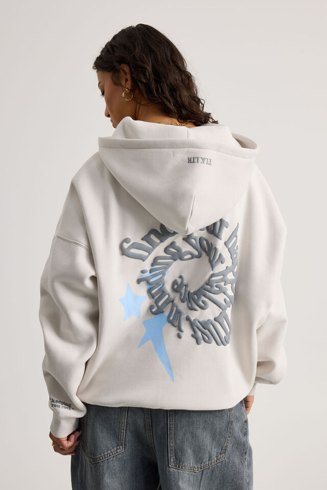 Harley Slouchy Hoodie, DOVE GREY/FIND YOUR HAPPY TLK LTR