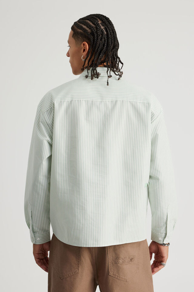 Open Gallery Boxy Cropped Long Sleeve Shirt, OG PALE GREEN STRIPE / GRAPHIC