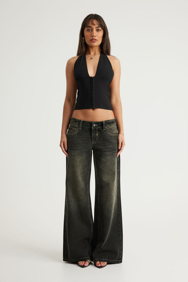Hook And Eye Halter Top, BLACK